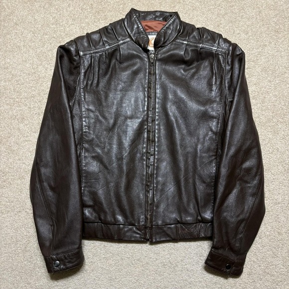 Overland Sheepskin Co Jackets & Blazers - Overland Sheepskin Co Jacket Womens 10 Brown Leather Bomber Full Zip Collared